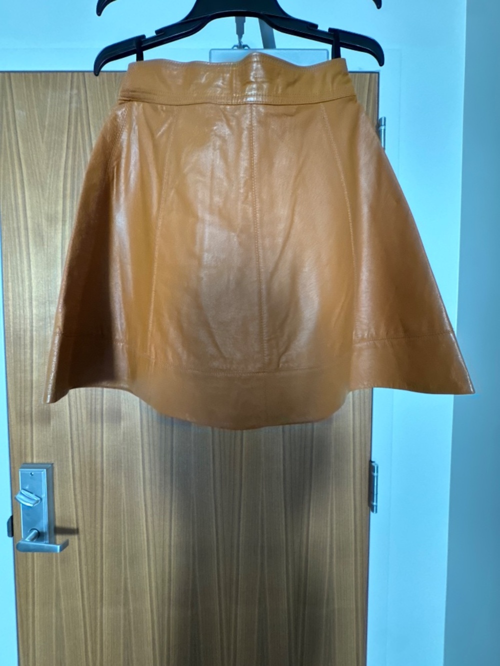Bebe Vintage Brown Leather Mini Flared Skirt - Picture 2 of 4